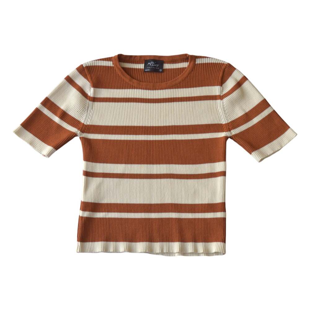Milk and Honey Ribbed Stripe Knit Top Brown Cream Size S